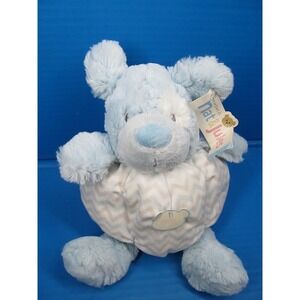 Demdaco Nat And Jules Blue, White And Gray Plush Dog Rattle 8" 2014 w/Tag
